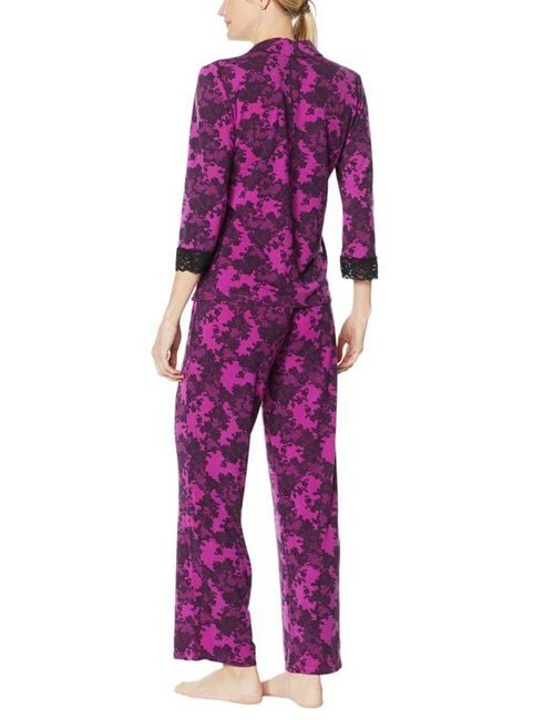 Conjunto de pijama de salón Rhonda Shear de 2 piezas manga larga M puntos rojos dorados nuevo dobladillo de encaje Foto 2 de 4