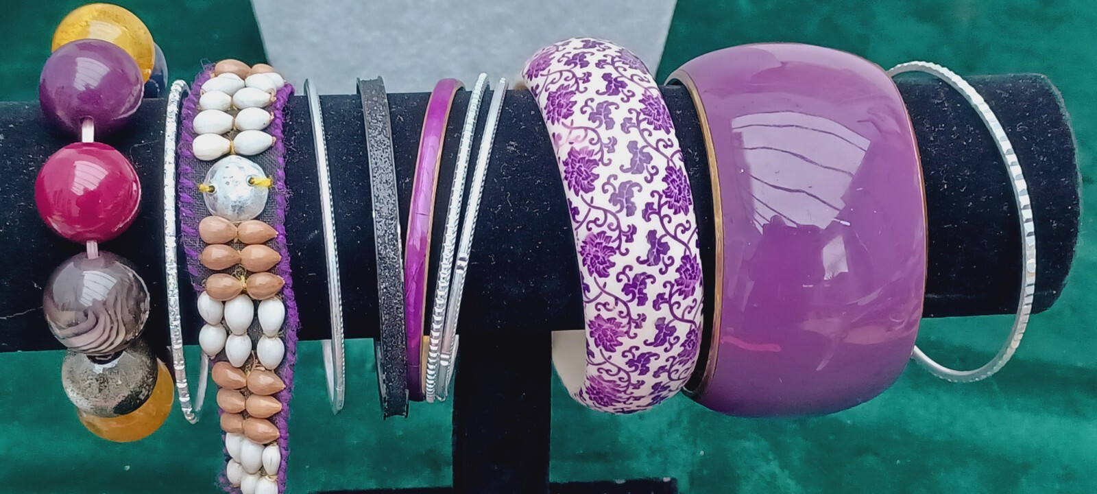 Mixed Bangles Bracelets Bundle Beaded Metal Stack… - image 2