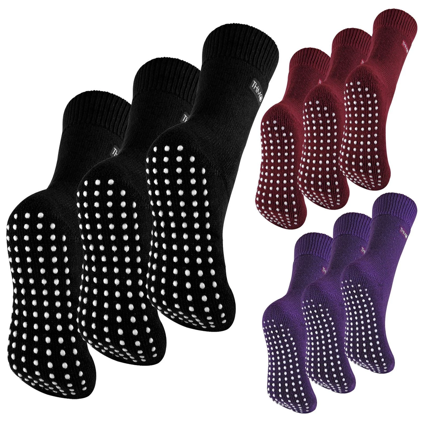 Ladies 3 Pack Breathable Slipper Socks | THMO | Soft Fleece Socks with Grips