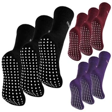 Ladies 3 Pack Breathable Slipper Socks | THMO | Soft Fleece Socks with Grips