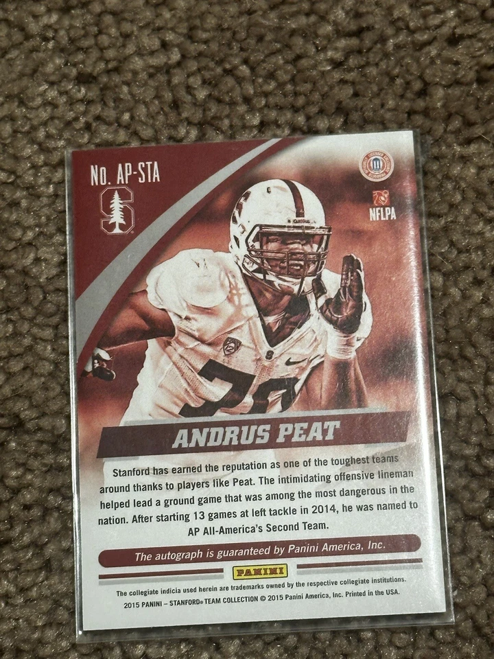 2015 Panini Collegiate Stanford Autograph Silver Andrus Peat /99 Auto Flat S/H - Image 2 of 2