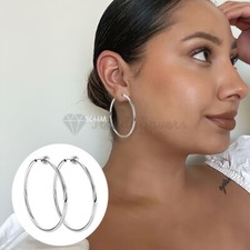 Comfortable Clip On Hoop Earrings 50MM Non Piercing Ring Stainless Steel Jewelry