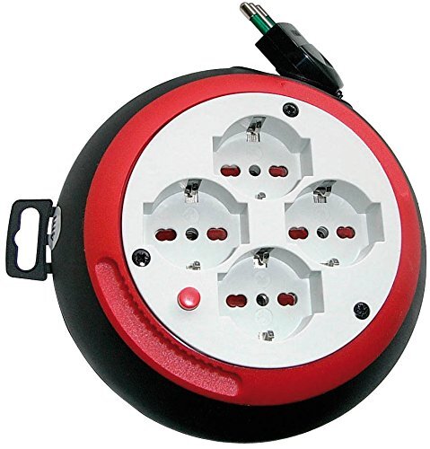 Brennenstuhl 1100545 DESIGN BOX avvolgicavo 4 m, 4 prese italiane Nero/Rosso