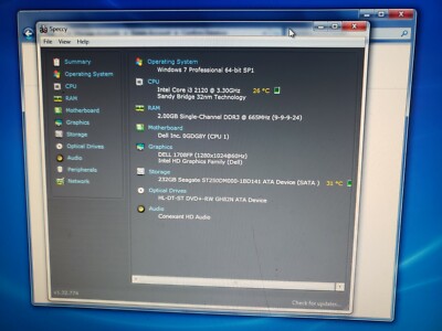 Dell Vostro 260 Core i3-2120 3.30GHz 2GB RAM 250GB HDD Windows 7