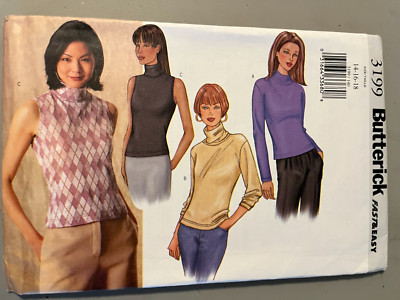 Butterick Sewing Pattern-#3199 Misses' Sz 14-18 fAST&EASy Knit Tops=3 styles