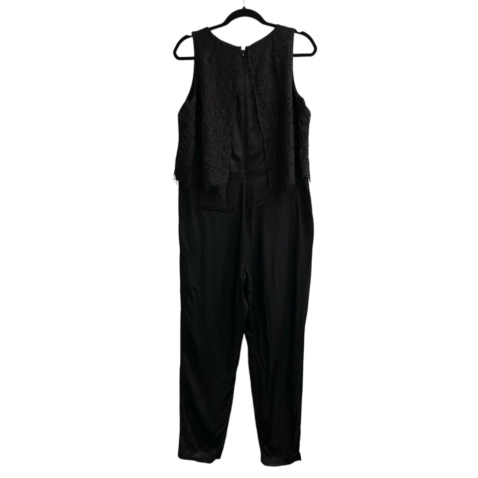 Mono Ann Taylor Loft para mujer 8 negro satinado encaje superpuesto sin mangas bruja Foto 3 de 4