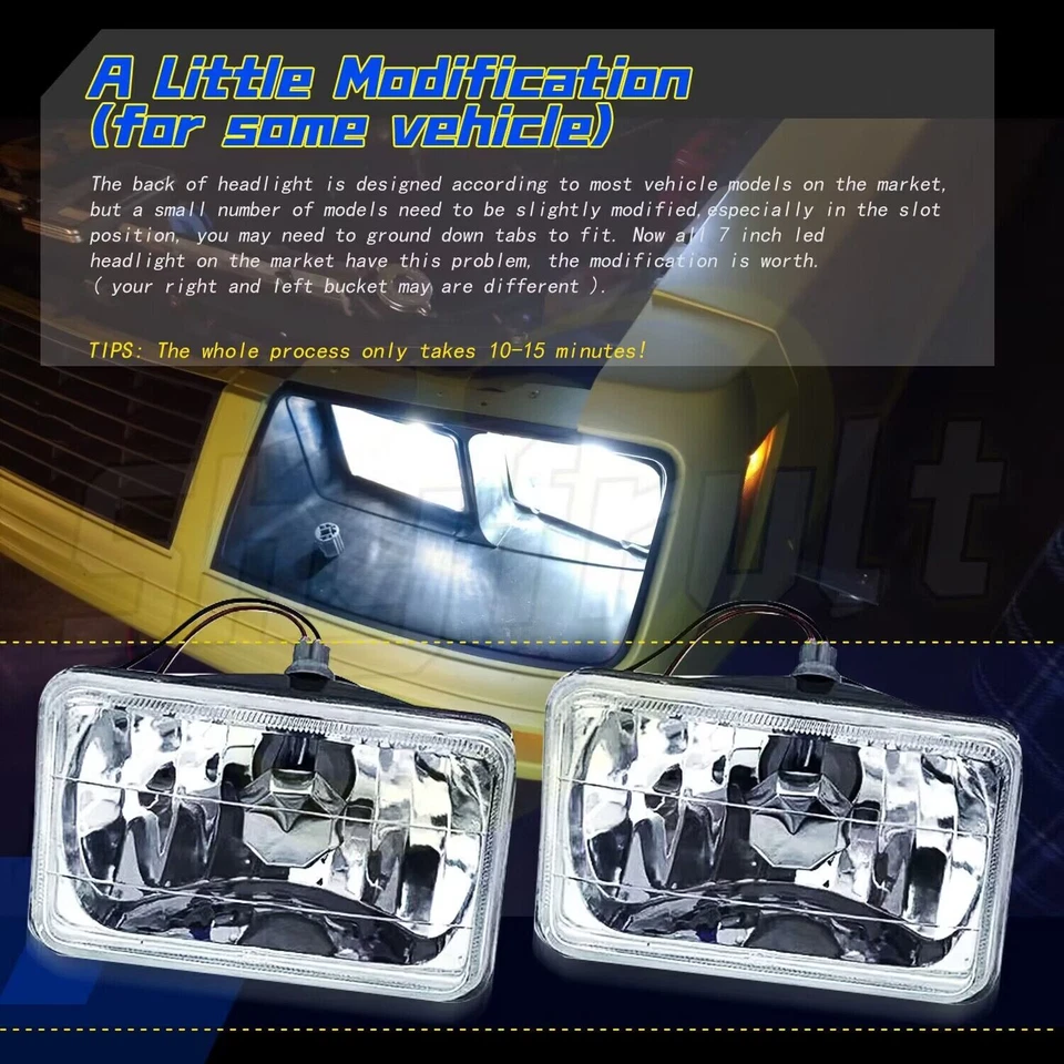 4PCS 4"X6" LED Headlight High-Lo Beam For Chevy C10 Pickup 1981-87 Ford Mustang - Image 2 of 4