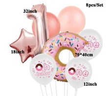 1st Birthday Balloons Girl Donut Light Pink Set Latex