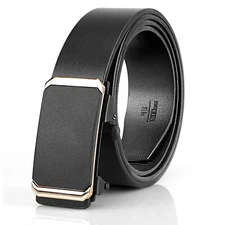 Men's Belt Leather Ratchet Belt For Men Adjustable Automatic Buckle With GoldRim