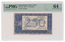 NIEDERLANDE Banknote 2 1/2 Gulden 1938 PMG Grade MS 64 Wahl Stempelglanz