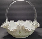 Fenton Silvercrest Glass Basket With Applied Handle Hand Painted Artist Signed
