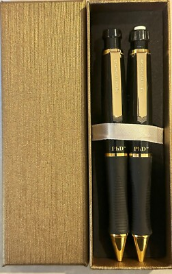#ad Sanford 18K Gold Plated Gloss Black PhD Pen and Pencil Set Real Gold Plated $70.00