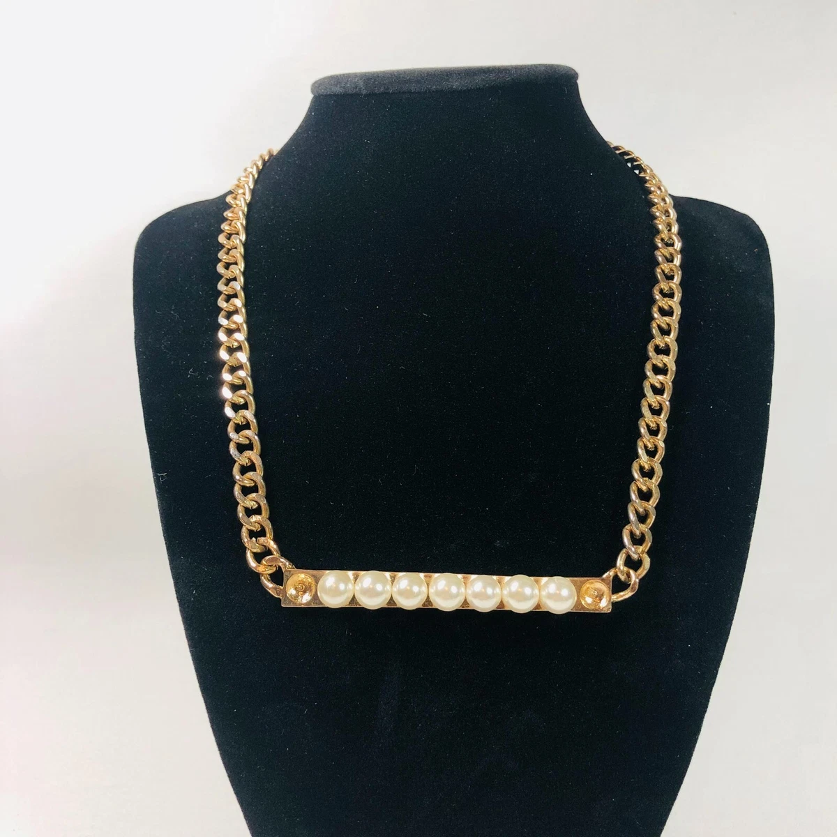 Aldo Statement Necklace Glam Costume Jewelry Gold Pearl Bar eBay