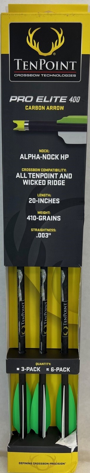 TENPOINT PRO ELITE 400 CARBON ARROWS, 20", W/ALPHA-NOCKS .003" QTY 6 -FREE S/H