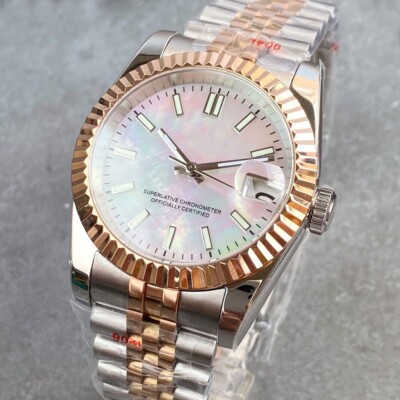 fixed fluted Rose Golden 39mm NH35A Sapphire Glass Automatic Mechanical Watch