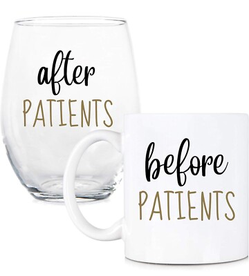 Before Patients After Patients 11Oz Coffee Mug And 15 Oz Stemless Wine Glass Set