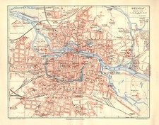 Breslau historischer Stadtplan Karte Lithographie ca. 1906 antike Stadtkarte