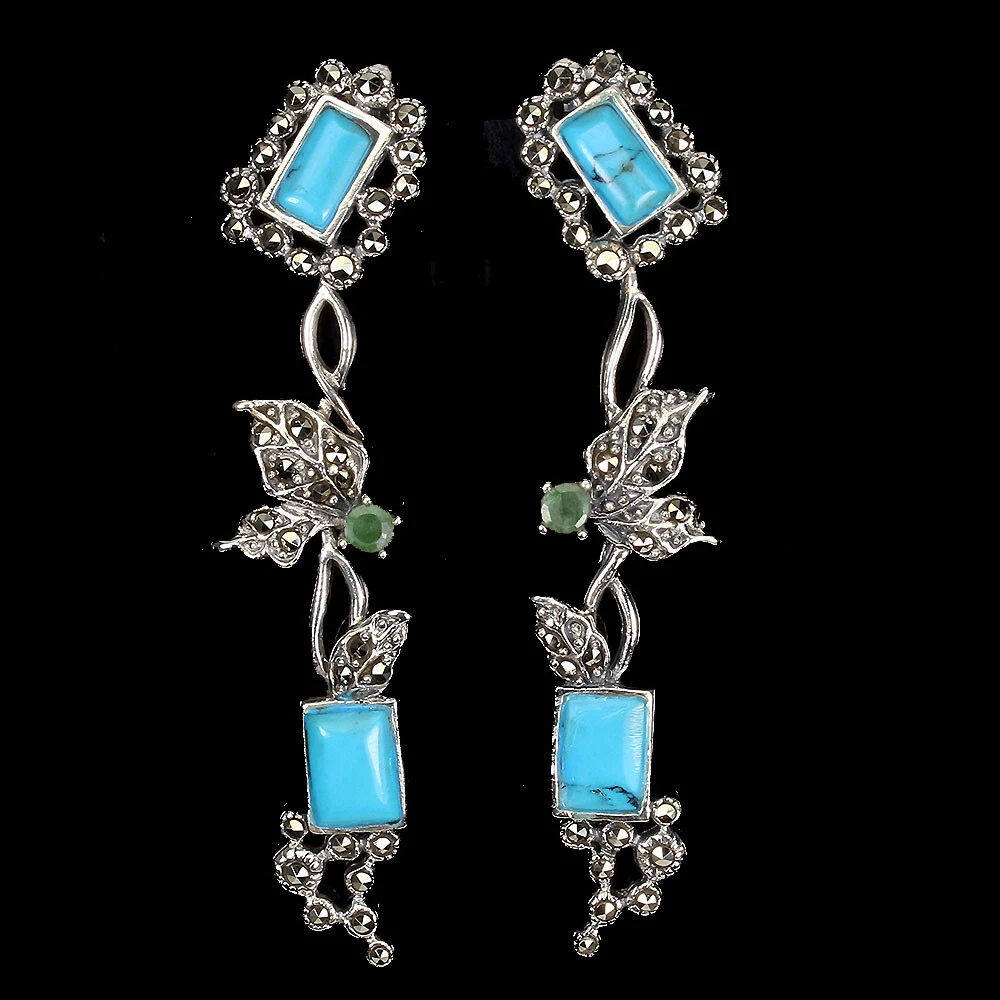 Orecchini Swinger In Argento 925 Con Turchese - Riyo Gioielli Artigianali, Regalo Ideale Per Lei. Eleganza E Creatività Per Compleanno O Fidanzamento.