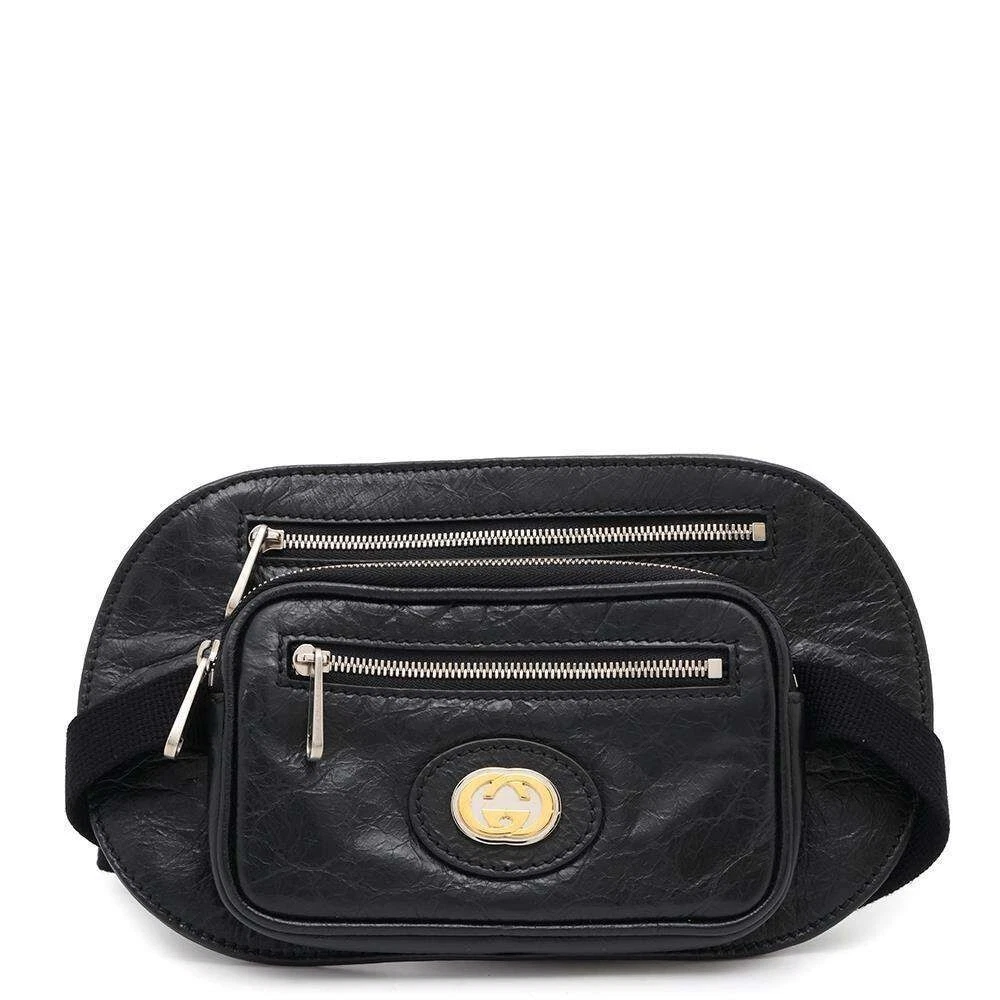 Gucci sac ceinture G imbriqué sac bandoulière sac taille 575857 cuir hommes noir