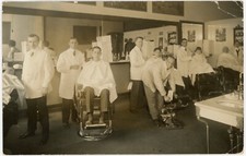 Barber Shop Interior RPPC 1914 Chicago Illinois / circus message - Calhoun