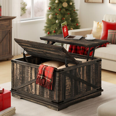 Square Farmhouse Lift Top Coffee Table with Storage Center Table for Living Room