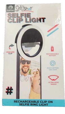 Premier SelfShot Rechargeable Clip-On Selfie Ring Light   Multi-Setting LED