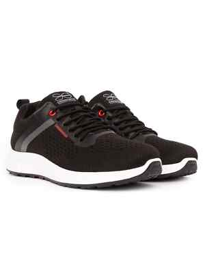 Crosshatch Mens Lace up Trainers Shoes Lightweight Fabric Sneaker Gym Black  UK
