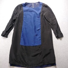 Madewell Women's Shift Dress Size S Black Blue Silk Blend 3/4 Sleeve Back Zip