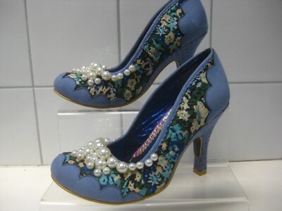 IRREGULAR CHOICE CINDERELLA SCHUHE 4 37 Blau Wildlederimitat Pumps High Heels Perlen