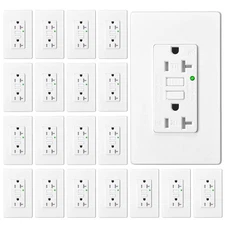 20PK 20A White GFCI Receptacle + Wallplate Self-Test LED TR WR ETL FCC Certified