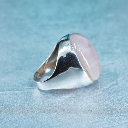 Misura 7, anello vintage a fascia in argento sterling 925 con cerchio quarzo rosa - Foto 4 di 9