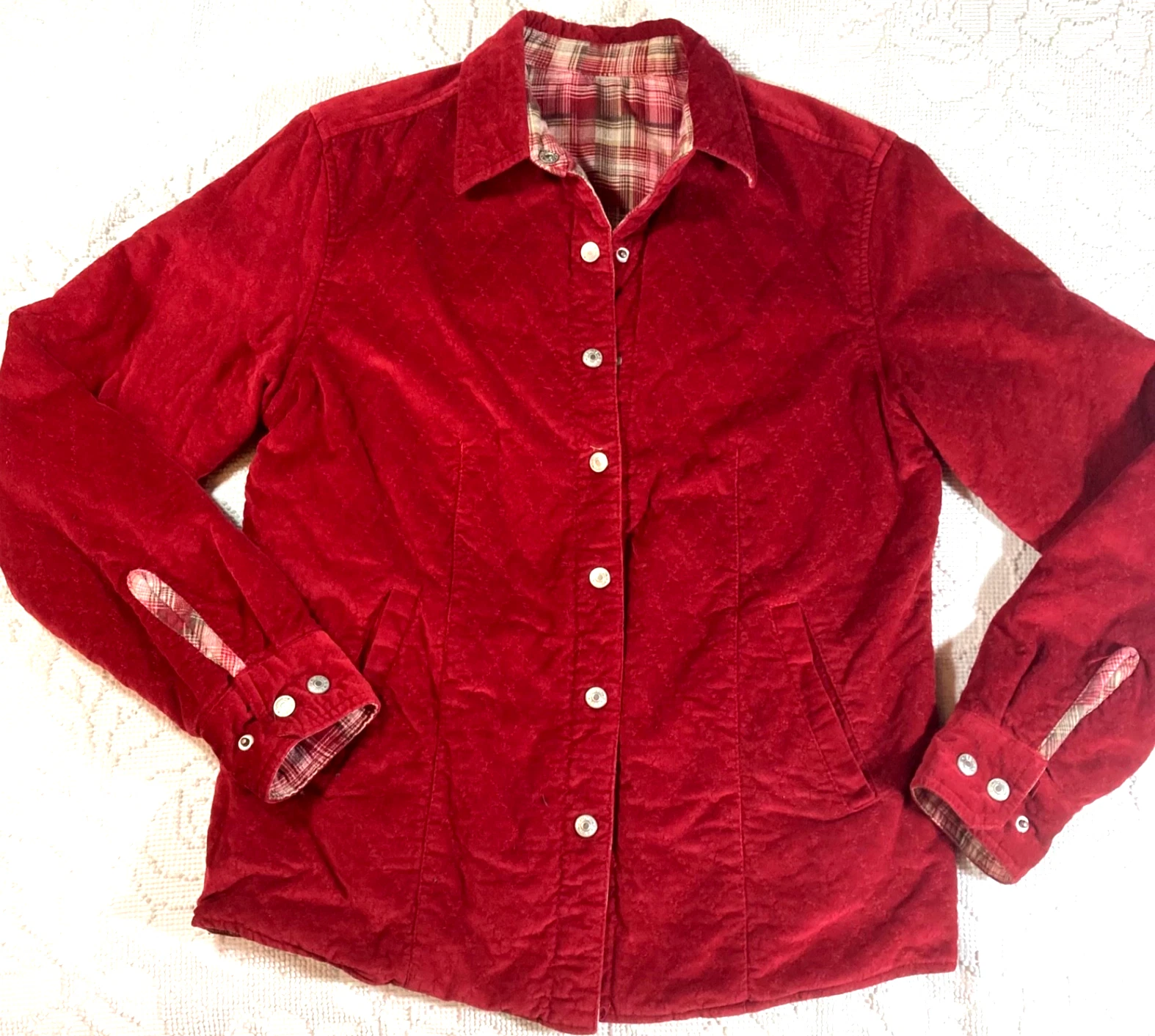 Vtg Guide Series Reversible Red/Plaid Quilted Jacket Sz S Unisex 21" x 26"