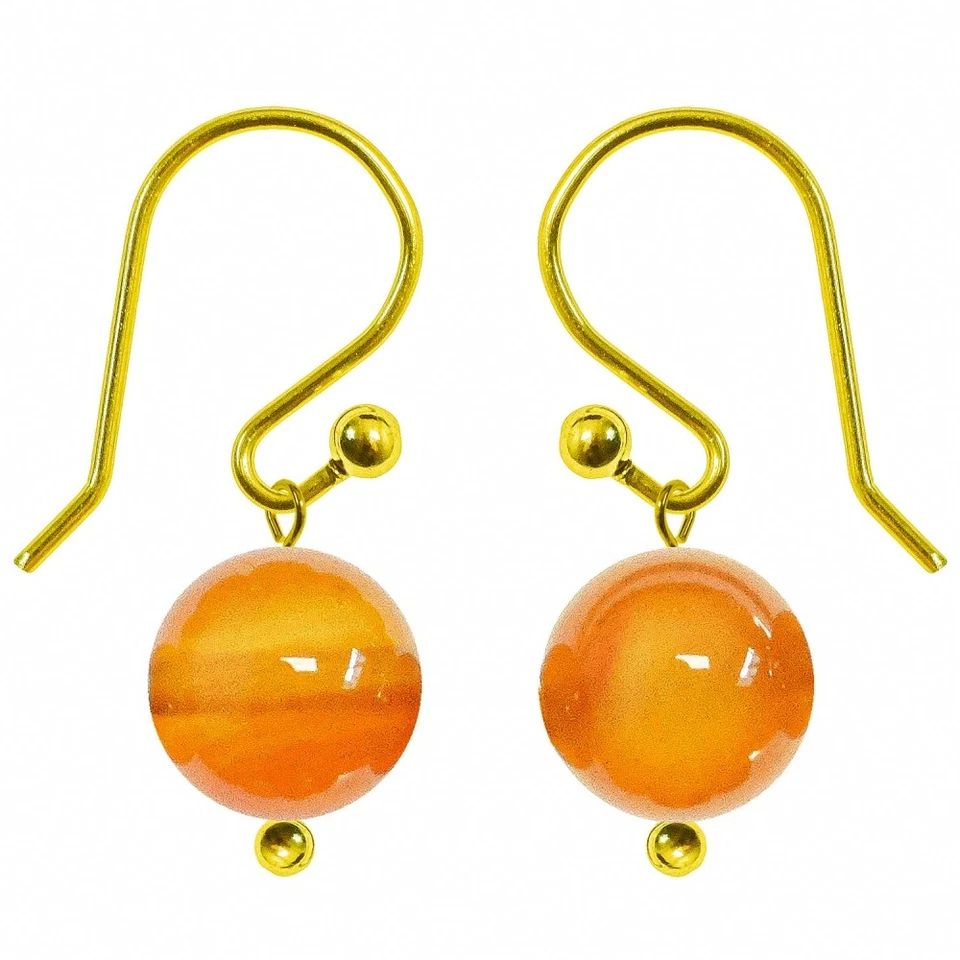 Boucles d'oreilles pendantes dorées perle cornaline - Photo 1/1