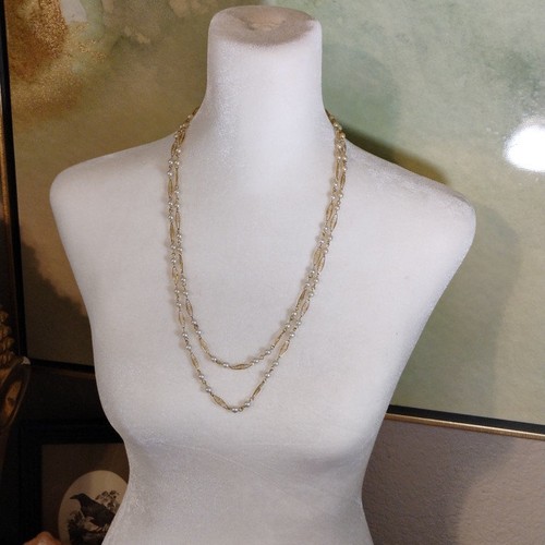 Vintage Trifari Gold-Tone Filigree Faux Pearl Necklace