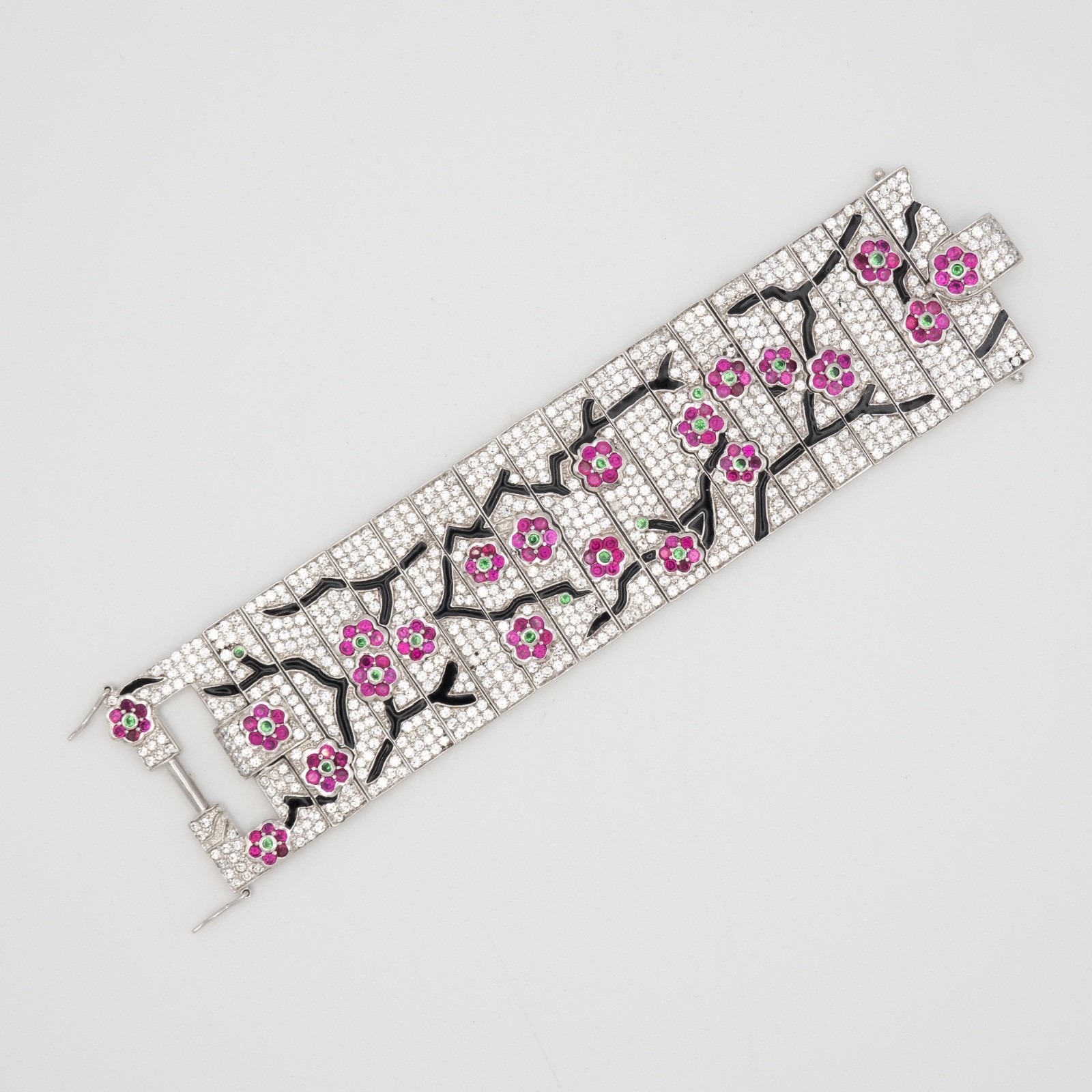 Signed JARIN Sterling Simulated Ruby & Emerald Fl… - image 1