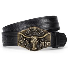 Western Cowboy Leather Belt for Men Women Cowgirl Western Country Belt Mens B...
