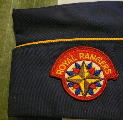 Vintage Royal Rangers Garrison Hat Mens Medium Blue Gold Patch Uniform 70's