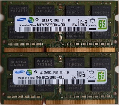 Samsung 8GB (2x4GB) 2Rx8 PC3-12800S SODIMM 204 PIN Laptop-Speicher RAM