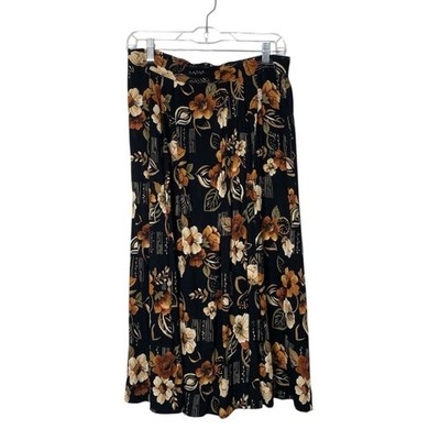 Vintage 90's Jaclyn Smith Floral Boho Elastic Waist Midi Skirt Women's Size M