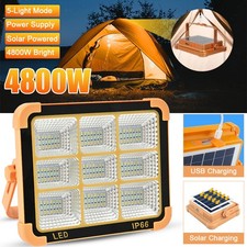 Rechargeable 4800W LED Work Light Solar Cordless Portable Floodlight USB 5 Modes