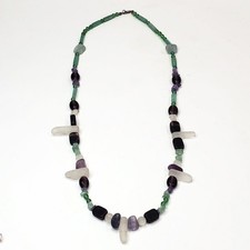 Aventurine Amethyst Sea Glass Bead Necklace With Sterling Silver Clasp 27"