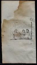 1754 - Herculaneum - Bas-relief of mythological figures - Ancient engraving