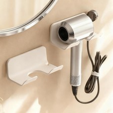 WallMounted Hair Dryer Holder with Cord Organizer, No Drill Adhesive, White