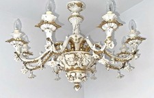 Porzellan Kronleuchter mit Blumen Gold Deckenlampe mit 8 Leuchten 80 cm