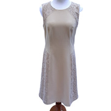 Adrianna Papell Sleeveless Dress Tan Lace Panels US 10 Cocktail MOB Wedding