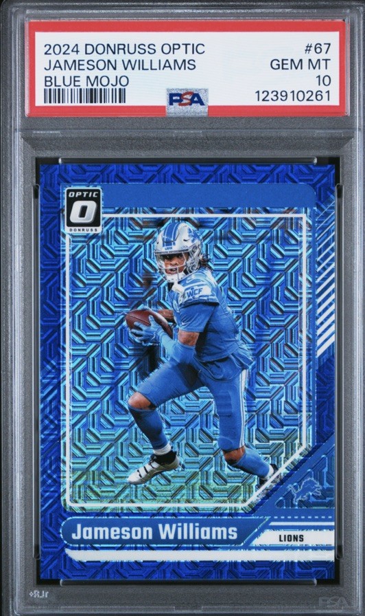 Panini 2024 Donruss Optic Jameson Williams Blue Mojo Prizm /5 #67  SSP PSA 10