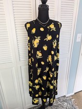 Allison Brittney Sleeveless Swing Dress Women's XL Yellow Black Lemons Buttery