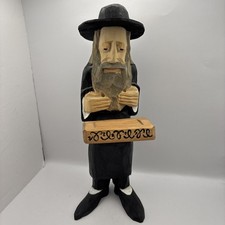 Polish Folk Art Wood Carved 12 Inch Rabbi Figure