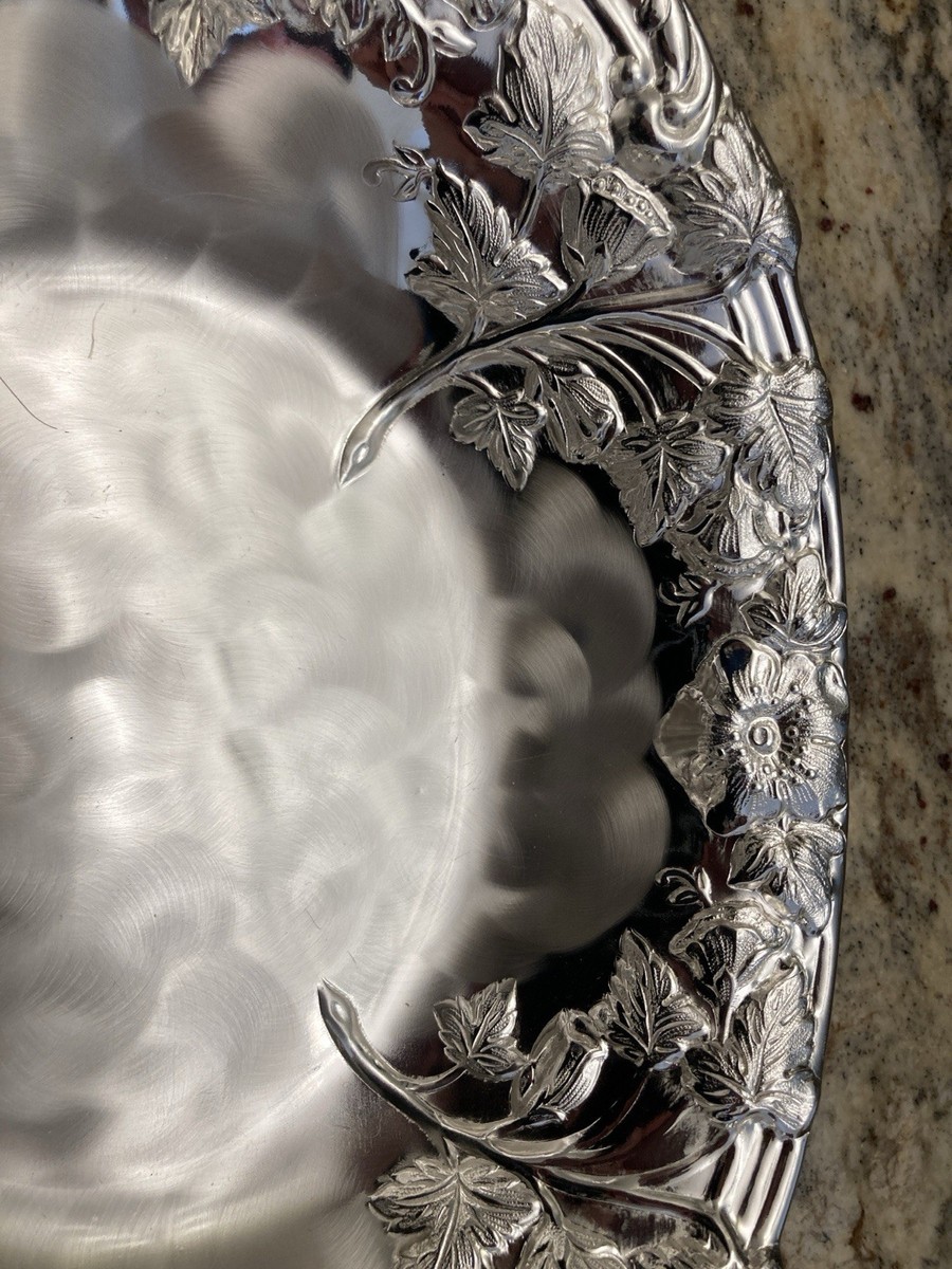 Vintage WMF Ikora Germany Floral Pattern Silver Plate Footed Oval