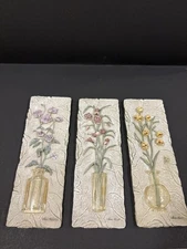 Vtg Cheri Blum 3D Wall Art Plaques Flowers In Vases Set Of 3 Resin Floral Decor 